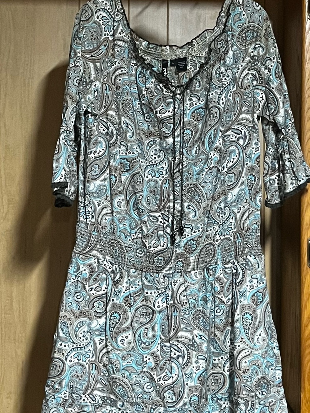 RU Cowgirl Paisley Tunic Dress in Teal, Gray, White Size Large
